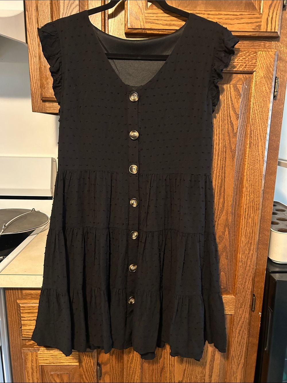 Black Button-Front Tiered Women's Dress